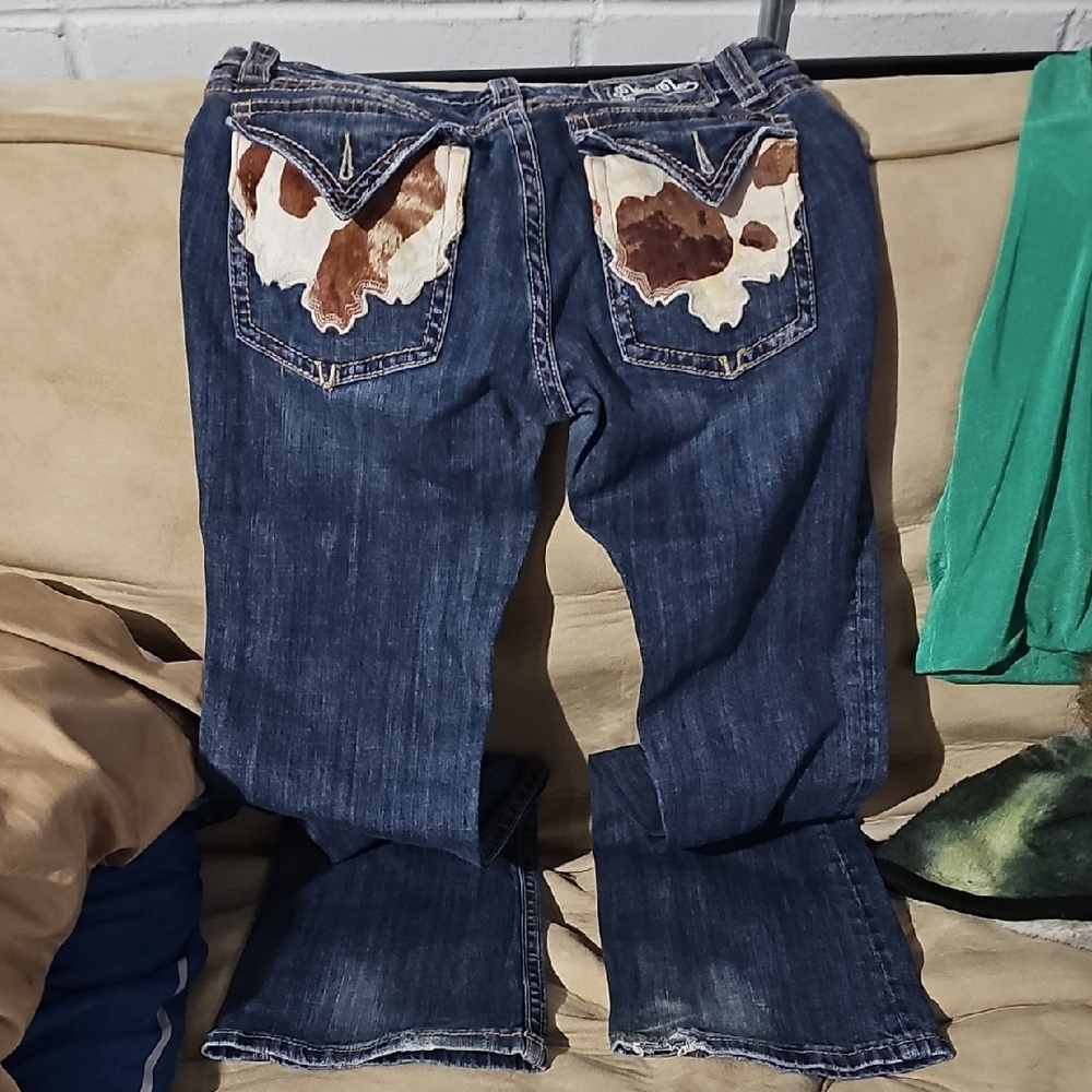 Miss Me Tall, Boot Cut Jeans with Cowhide Design